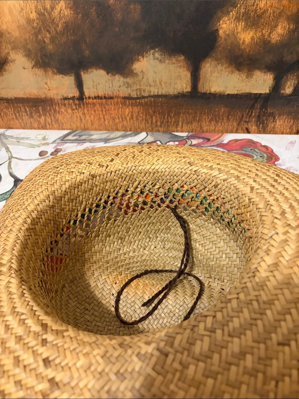 Straw Wide-Brim Sun Hat with Orange Scarf Accent